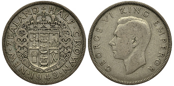 Новая Зеландия 1/2 кроны 1942 Георг VI (1936-1952) KM 11 серебро 272-1023