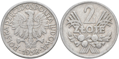 Польша 2 злотых 1958 MW KM 46, Parchimowicz 216a алюминий 119-852