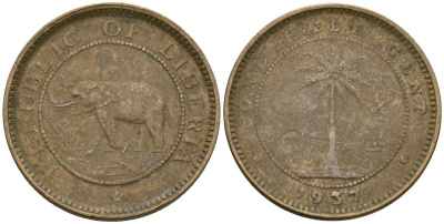 Либерия 1/2 цента 1937 KM 10 латунь 4174-351