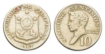 Филиппины 10 сентимо 1967 KM 198 медно-никель 4705-753