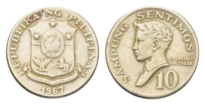 Филиппины 10 сентимо 1967 KM 198 медно-никель 4705-753
