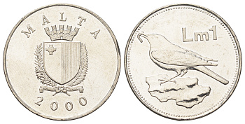 Мальта 1 лира 2000 KM 99 никель UNC 180-1024