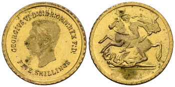 Англия жетон ND Георг VI, 5 шиллингов, Георгий Победоносец, вес 0,21 гр. золото UNC 1527-433