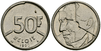 Бельгия 50 франков 1990 BELGIE, Бодуэн I (1951-1993) KM 168 никель 4138-844
