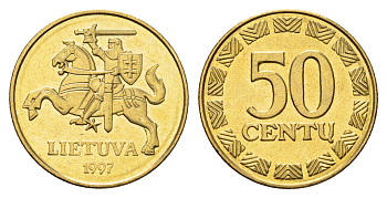 Литва 50 центов (сентов) 1997  KM 108 никель латунь  UNC  M83-06