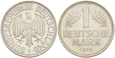 ФРГ 1 МАРКА 1970 F KM 110, J. 385 медно-никель 119-1145