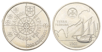Португалия 200 эскудо 2000 Флорида KM 730 медно-никель UNC 4677-624