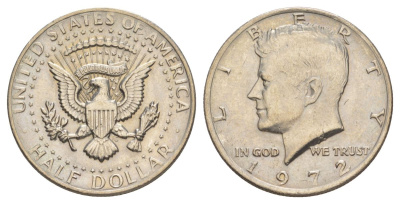 США 1/2 доллара (50 центов) 1972 Джон Кеннеди KM 202b медь плакированная медно-никелем aUNC 4149-545