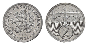 Чехословакия 2 геллера 1924 KM 5 цинк UNC 1528-823