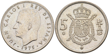 Испания 5 песет 1975 (79) Хуан Карлос I KM 809 медно-никель 4573-943