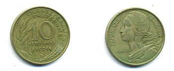 ФРАНЦИЯ 10 САНТИМОВ 1971 ТИП MARIANNE KM 929 медь алюминий никель 84-1617