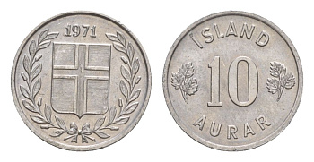 Исландия 10 эйре 1971 KM 10a алюминий UNC 4632-939