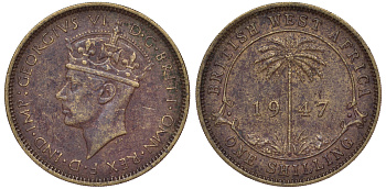 Британская Западная Африка 1 шиллинг 1947 Георг VI KM 23 никель латунь 25-1621