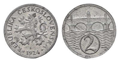 Чехословакия 2 геллера 1924 KM 5 цинк UNC 1528-823