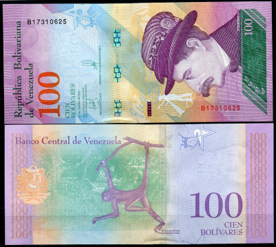 Венесуэла 100 боливаров 2018 15 января 2018, Эсекиель Самора, паукообразная обезьяна Pick 106 a  бумага  UNC (пресс) 449-96-2
