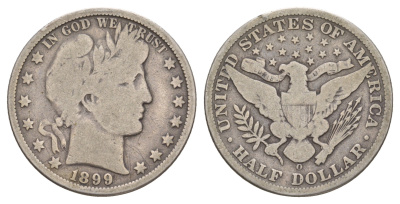 США 1/2 доллара (50 центов) 1899 O, 50 центов Барбера KM 116 серебро    5010-1621