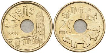 Испания 25 песет 1995 Кастилья и Леон (Castilla y Leon), Хуан Карлос I (1975-2014) KM 948 латунь 4582-636