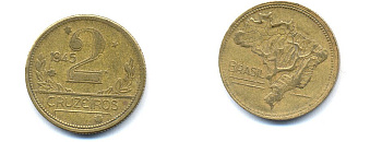 БРАЗИЛИЯ 2 КРУЗЕЙРО 1945 KM 559 алюминевая бронза 76-945