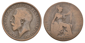 Великобритания 1/2 пенни 1917 Георг V (1910-1936) KM 809, Spink 4056 бронза 4662-1025