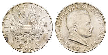 Австрия 2 шиллинга 1934 Смерть Энгельберта Дольфуса KM 2852 серебро aUNC 4653-632