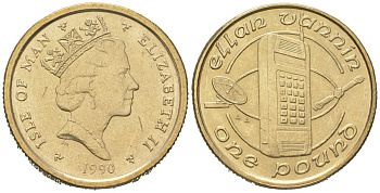 Остров Мэн 1 фунт 1990 Елизавета II (1952-2022) KM 213 никель латунь 4619-152