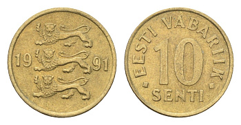Эстония 10 сентов 1991 KM 22 латунь UNC 4668-632