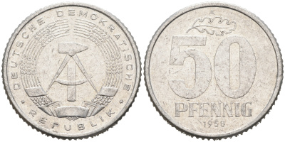 ГДР 50 ПФЕННИГОВ 1958 А KM 12.1 алюминий 4566-541