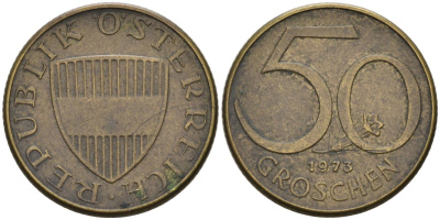 Австрия 50 грошей 1973 KM 2885 алюминиевая бронза 4567-953