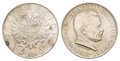 Австрия 2 шиллинга 1934 Смерть Энгельберта Дольфуса KM 2852 серебро aUNC 4653-632
