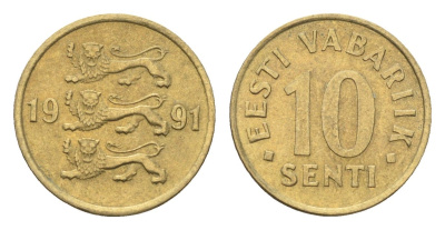 Эстония 10 сентов 1991 KM 22 латунь UNC 4668-632