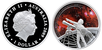 Австралия 1 доллар 2009 Международный год астрономии, цветная эмаль серебро PROOF 8-1-05-07