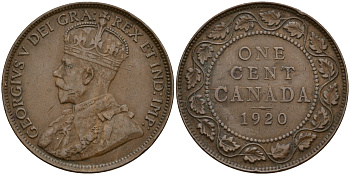 Канада 1 цент 1920 Георг V (1910-1936), большой формат KM 21 бронза 4595-241