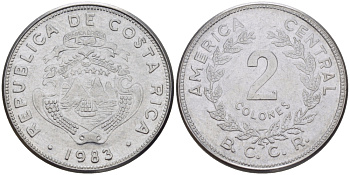 КОСТА-РИКА 2 КОЛОНА 1983 сс, БОЛЬШОЙ ПАРУСНИК KM 211.1 нержавеющая сталь 67-1023