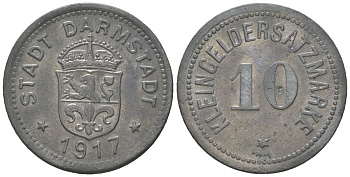 Дармштадт 10 пфеннигов 1917 Funck 88.1A, Men05 4934.1, Men18 6167.1 цинк 176-862