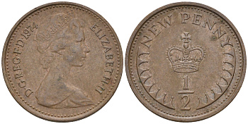 Великобритания 1/2 пенни 1974 Елизавета II (1952-2022) KM 914, Spink 4239 бронза    4189-118