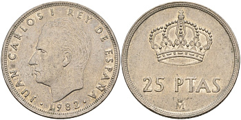 Испания 25 песет 1982 Хуан Карлос I (1975-2014) KM 824 медно-никель 4149-1045
