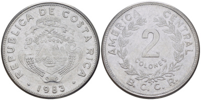 КОСТА-РИКА 2 КОЛОНА 1983 сс, БОЛЬШОЙ ПАРУСНИК KM 211.1 нержавеющая сталь 67-1023