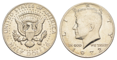 США 1/2 доллара (50 центов) 1972 Джон Кеннеди KM 202b медь плакированная медно-никелем aUNC 4157-744