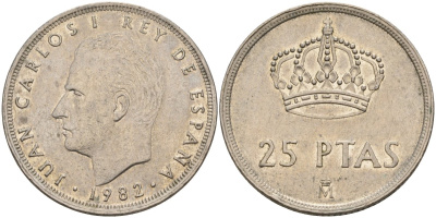 Испания 25 песет 1982 Хуан Карлос I (1975-2014) KM 824 медно-никель 4149-1045