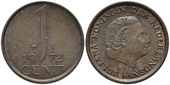 Нидерланды 1 цент 1972 Юлиана (1948-1980) КМ 180 бронза 112-722