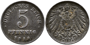 ГЕРМАНИЯ 5 ПФЕННИГОВ 1918 D KM 19, J. 297 железо 4387-753