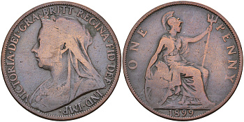 Великобритания 1 пенни 1899 Виктория (1837-1901) KM 790, Spink 3961 бронза 4590-1115