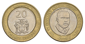 Ямайка 20 долларов 2000 KM 182 биметалл UNC 4641-831