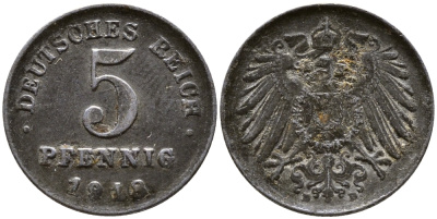 ГЕРМАНИЯ 5 ПФЕННИГОВ 1918 D KM 19, J. 297 железо 4387-753