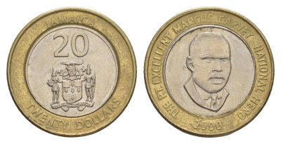 Ямайка 20 долларов 2000 KM 182 биметалл UNC 4641-831