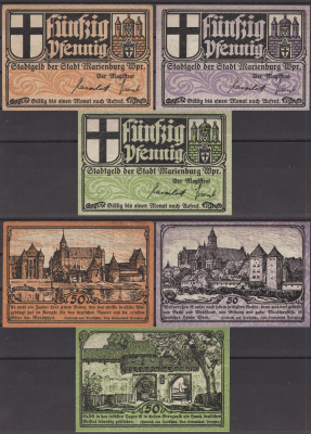 Мариенбург полный набор из 3 нотгельдов (50 пфеннигов) 1922 DeNG 2 870.3 бумага UNC (пресс) 7556-41-2-1