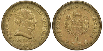 Уругвай 1 песо 1965 KM 46 алюминиевая бронза 92-545