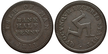 Остров Мэн 1/2 пенни 1811 банковский токен KM Tn3 медь 650-334
