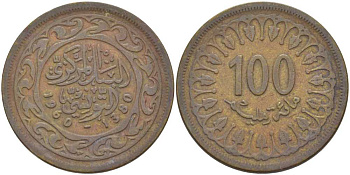 Тунис 100 миллимов 1960 АН1380, республика KM 309 латунь 51-4313