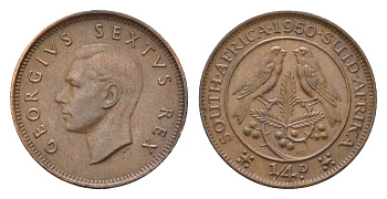 ЮАР 1/4 пенни (фартинг) 1950 Георг VI (1936-1952) KM 32.1 бронза 4679-134